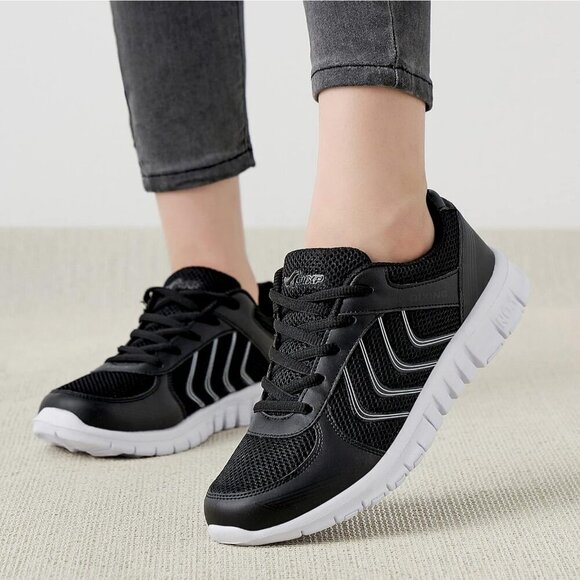 Womens Sneakers Fashion Walking Casual Black Lightweight Tennis Shoes - Picture 4 of 5